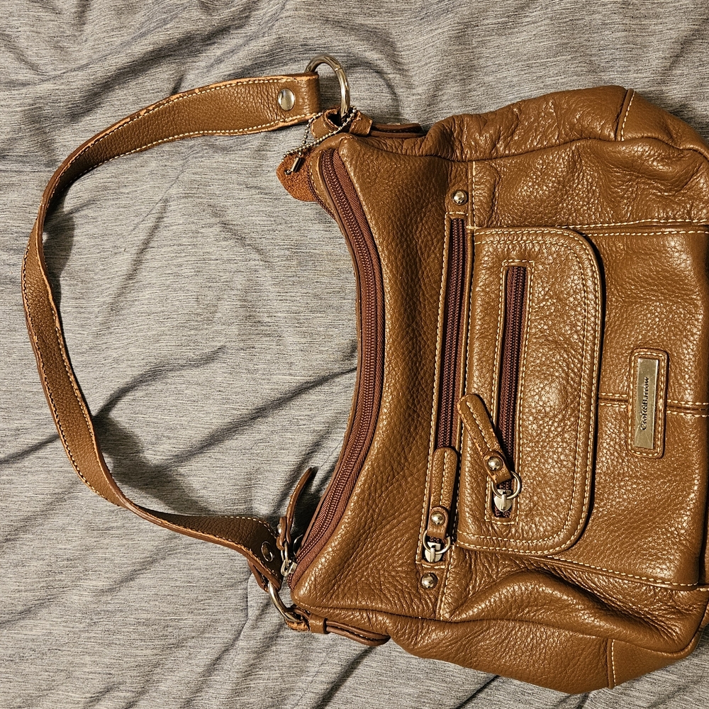 Brown Shoulder Bag with Vintage Look and Wide Strap